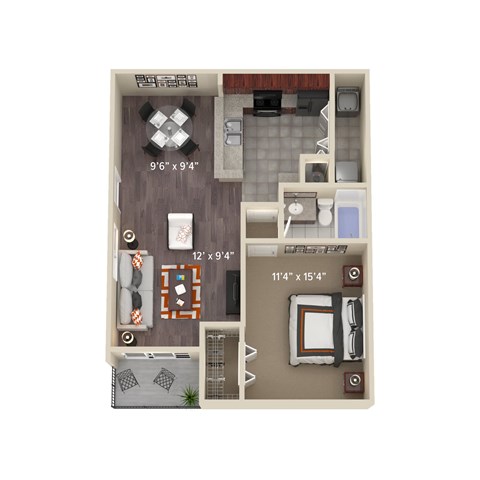 A1 ELM one bedroom one bathroom floor plan